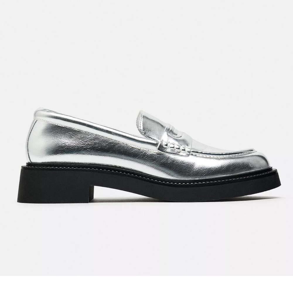 Zara Metallic Silver Loafer